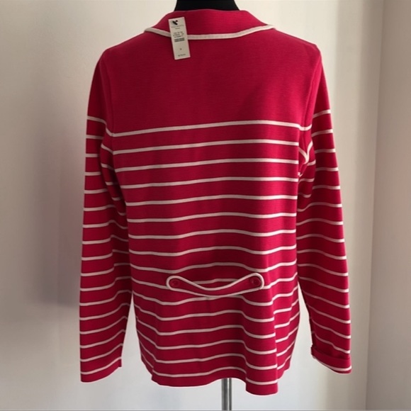NEW Talbots Women Hot Pink & Cream Striped Knit Blazer Sweater Jacket Size X - Picture 3 of 4
